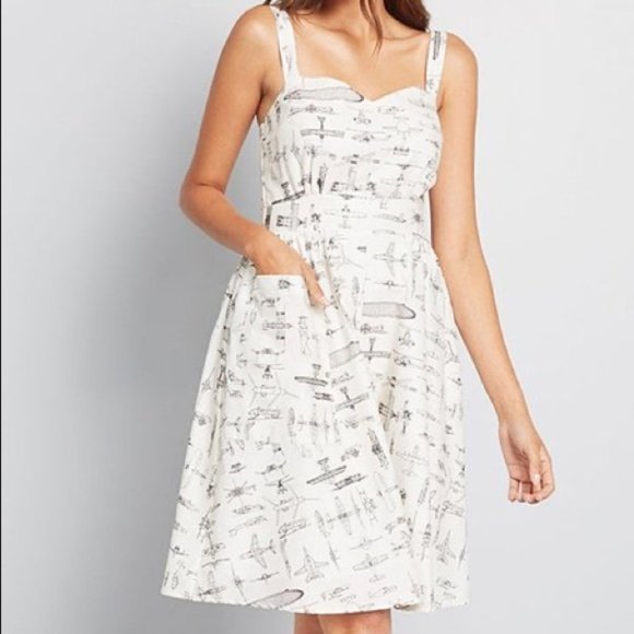 Modcloth Dresses & Skirts - ModCloth Airplane Print White Midi Sundress Dress with Pocket S